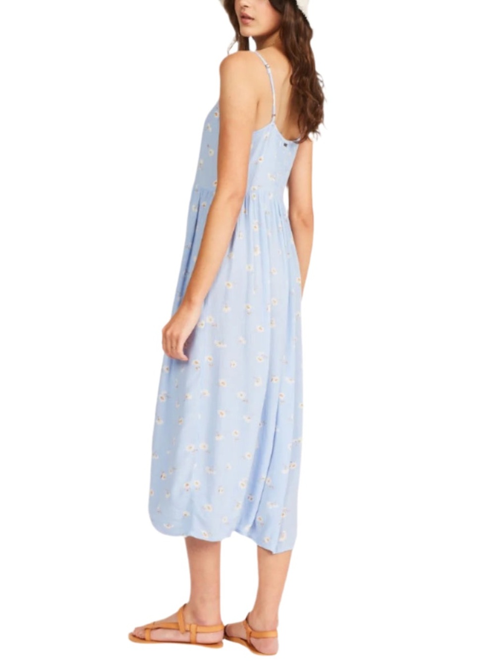 Billabong Blue Daisy Floral Button Front Midi Dress Smocked Back Size M - Picture 2 of 14